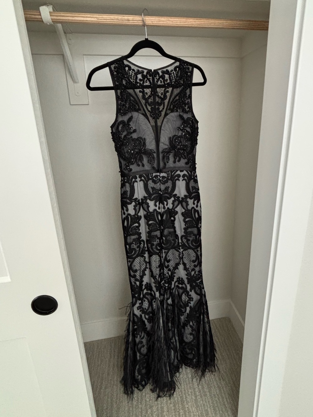 Black Embroidered Sheer Maxi Dress with Illusion Bodice